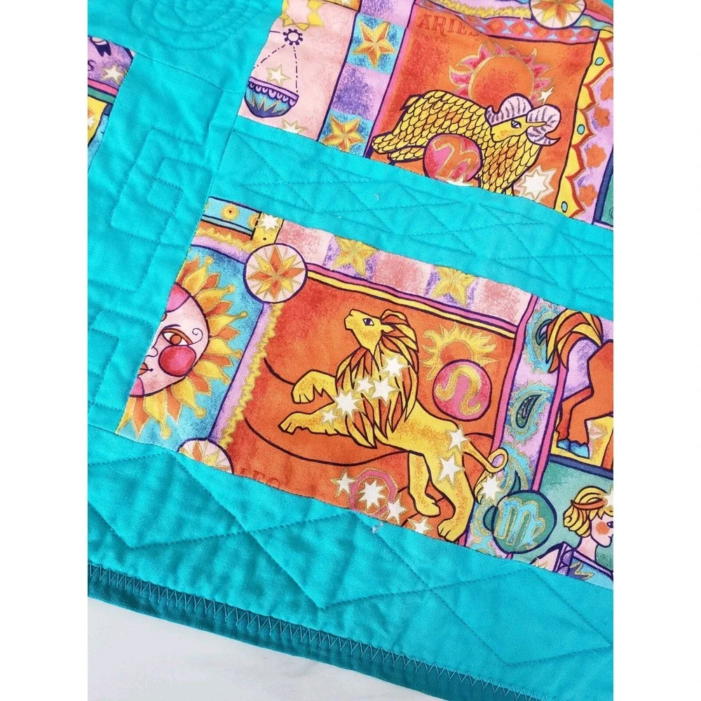 Vintage Zodiac Zen Lion Gold Celestial Star Moon Sun Quilt Handmade Tapestry Mod